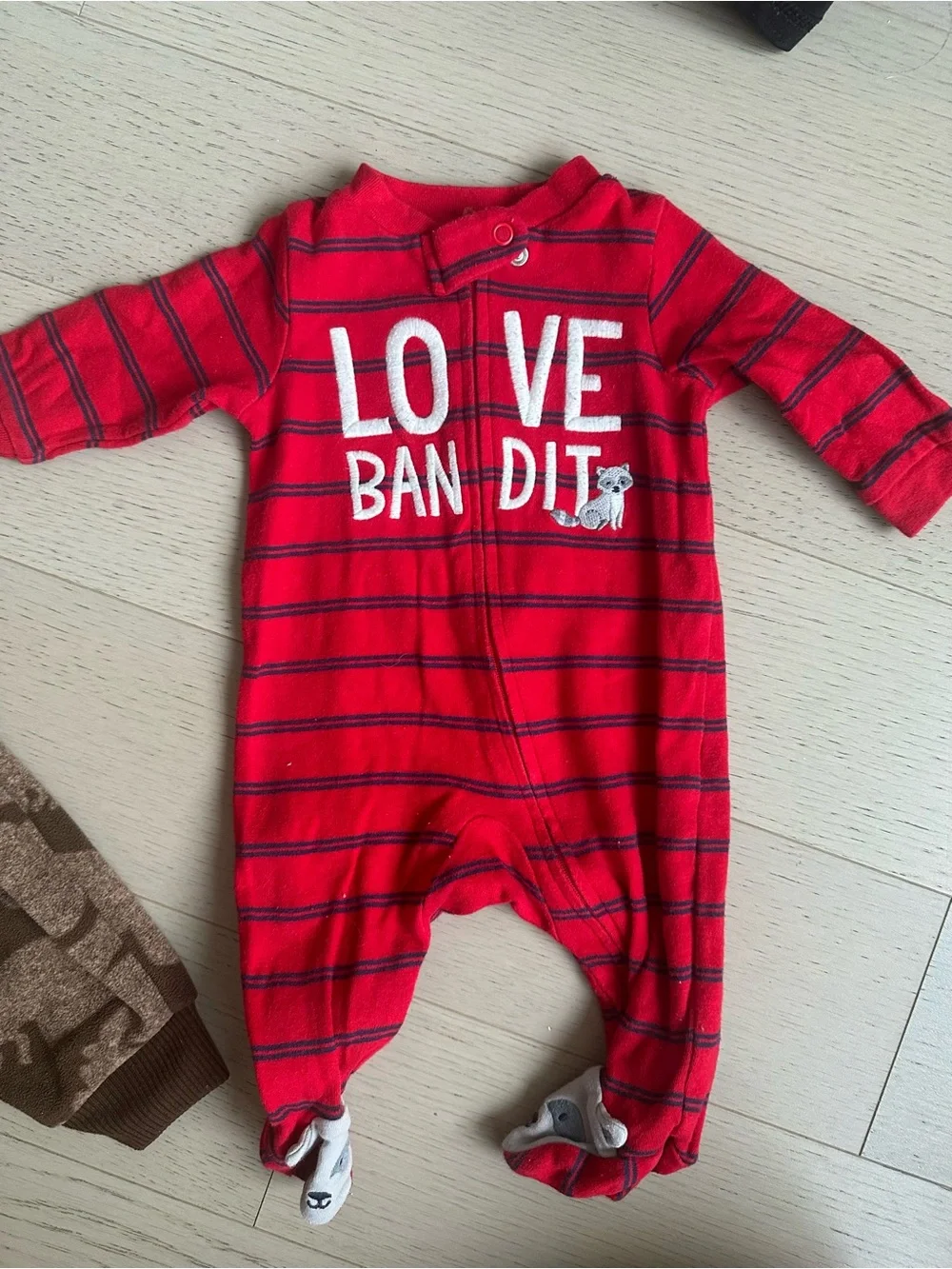 Carter's Red Striped Footed One-Piece with 'LOVE BANDIT' Graphic